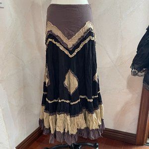 Vintage Colorblocked Tiered Maxi Skirt-NWT